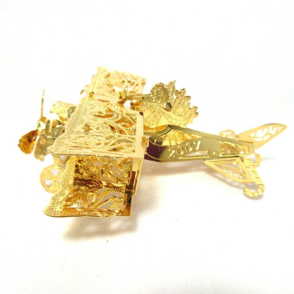 2007 Spirit of St. Nick Danbury Mint Christmas Ornament Gold Plated Biplane